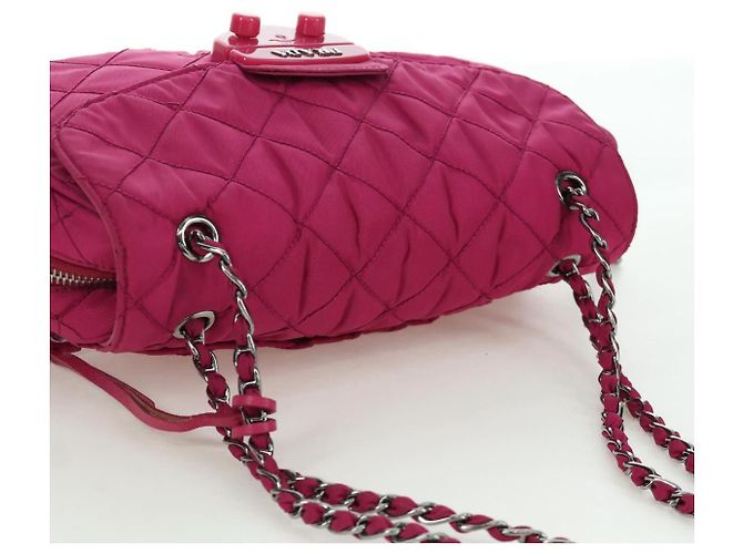 PRADA Borsa a Spalla con Catena Nylon Rosa Argento Auth 165354V - vista 6