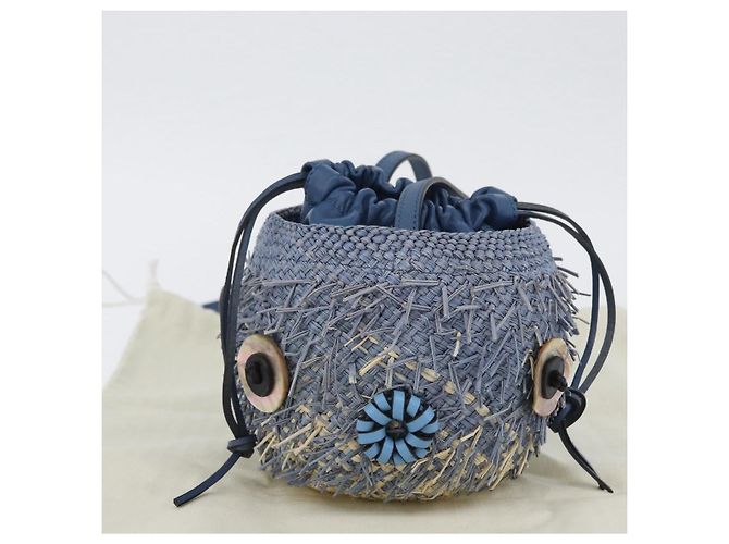 Borsa LOEWE Basket Blow Fish in rafia azzurro chiaro Auth 166244SM Blu chiaro - vista 12
