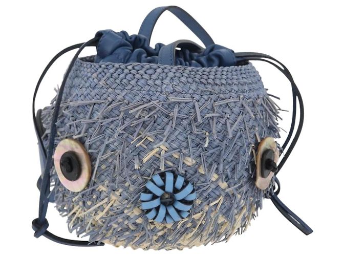 Borsa LOEWE Basket Blow Fish in rafia azzurro chiaro Auth 166244SM Blu chiaro - vista 13