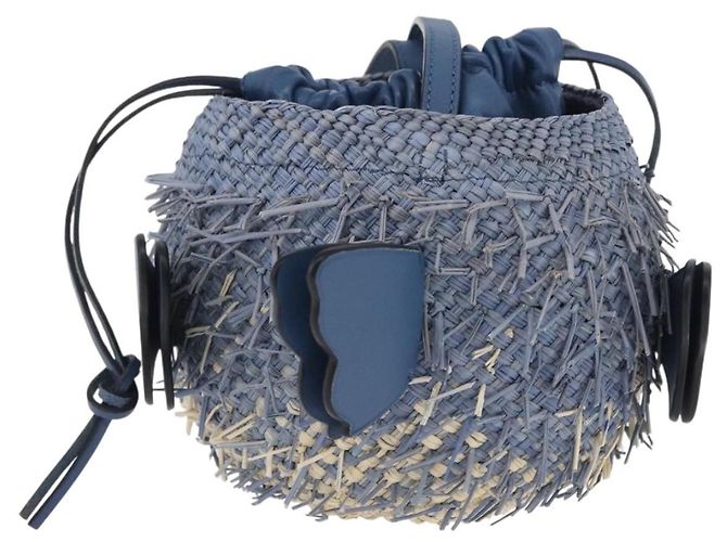 Borsa LOEWE Basket Blow Fish in rafia azzurro chiaro Auth 166244SM Blu chiaro - vista 2
