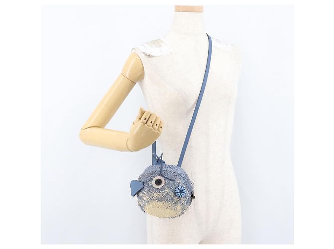 Borsa LOEWE Basket Blow Fish in rafia azzurro chiaro Auth 166244SM Blu chiaro - vista 24