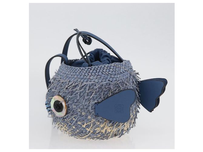 Borsa LOEWE Basket Blow Fish in rafia azzurro chiaro Auth 166244SM Blu chiaro - vista 3