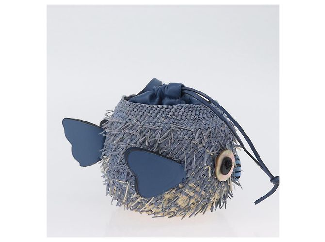 Borsa LOEWE Basket Blow Fish in rafia azzurro chiaro Auth 166244SM Blu chiaro - vista 4