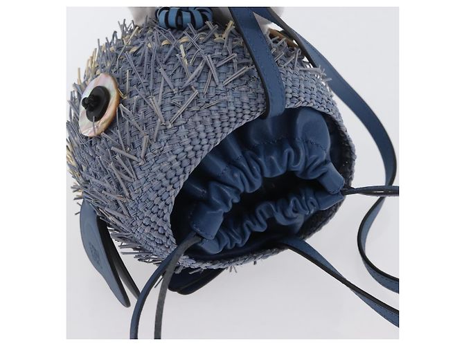 Borsa LOEWE Basket Blow Fish in rafia azzurro chiaro Auth 166244SM Blu chiaro - vista 6