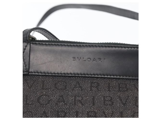 Bulgari Borsa a Spalla BVLGARI Logo Mania Canvas Nero Argento Auth 173542 - vista 14