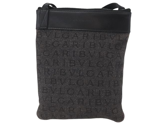 Bulgari Borsa a Spalla BVLGARI Logo Mania Canvas Nero Argento Auth 173542 - vista 2