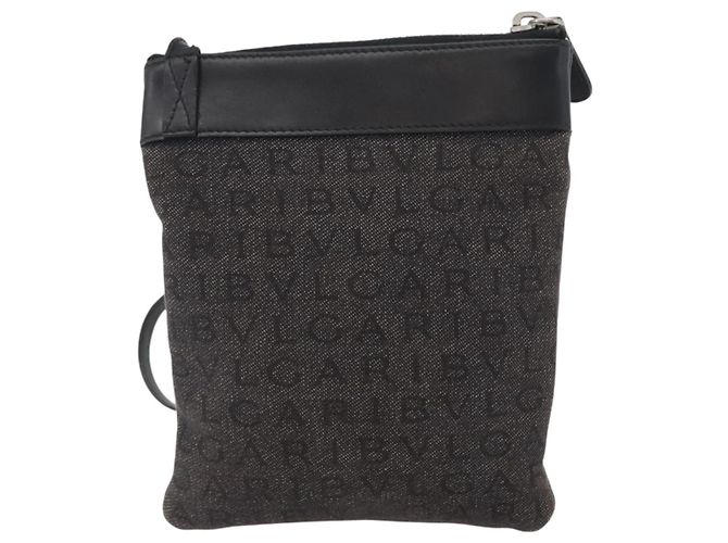 Bulgari Borsa a Spalla BVLGARI Logo Mania Canvas Nero Argento Auth 173542 - vista 3