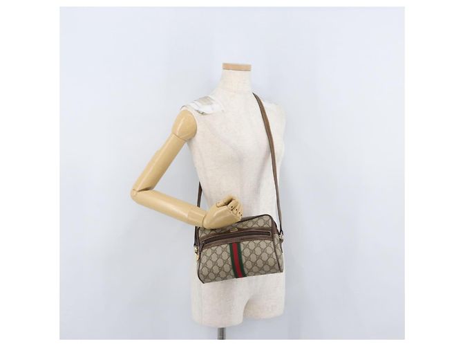 Borsa Sherry Line GG Supreme Web di GUCCI in PVC beige e oro 001 3654 5 Auth 172680 D'oro - vista 22