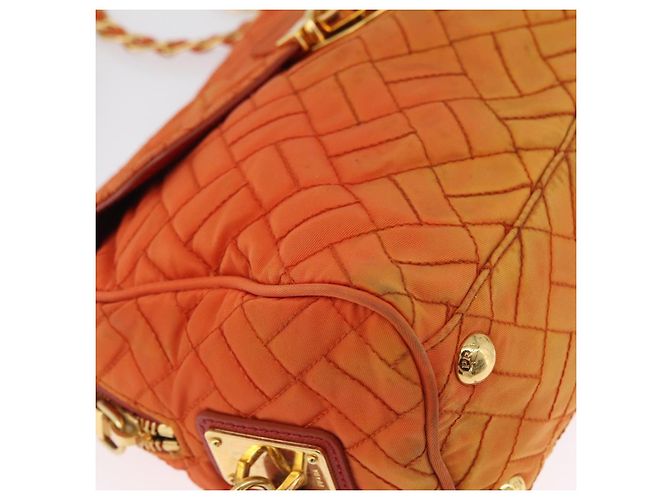 PRADA Borsa a Spalla Trapuntata con Catena Nylon Arancione Oro Auth BA11028 D'oro - vista 10