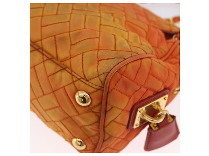 PRADA Borsa a Spalla Trapuntata con Catena Nylon Arancione Oro Auth BA11028 D'oro - vista 13