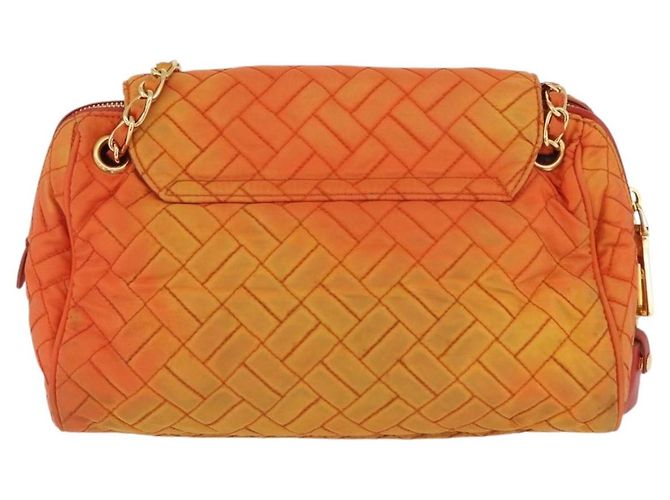 PRADA Borsa a Spalla Trapuntata con Catena Nylon Arancione Oro Auth BA11028 D'oro - vista 3