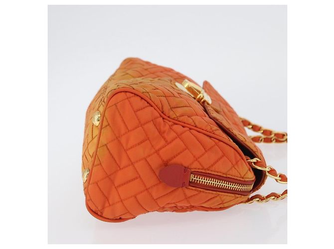 PRADA Borsa a Spalla Trapuntata con Catena Nylon Arancione Oro Auth BA11028 D'oro - vista 4