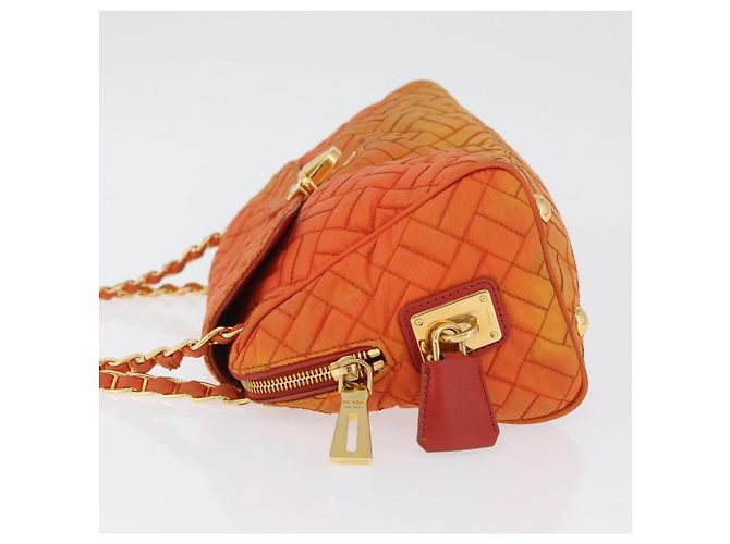 PRADA Borsa a Spalla Trapuntata con Catena Nylon Arancione Oro Auth BA11028 D'oro - vista 5