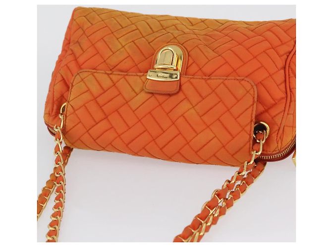 PRADA Borsa a Spalla Trapuntata con Catena Nylon Arancione Oro Auth BA11028 D'oro - vista 6