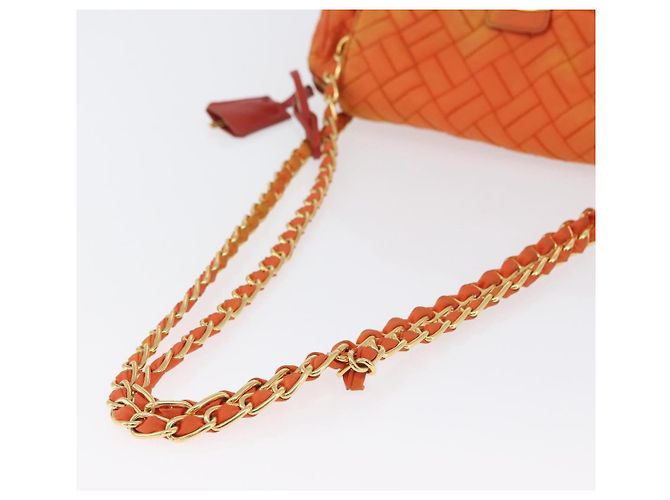 PRADA Borsa a Spalla Trapuntata con Catena Nylon Arancione Oro Auth BA11028 D'oro - vista 7