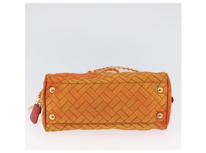 PRADA Borsa a Spalla Trapuntata con Catena Nylon Arancione Oro Auth BA11028 D'oro - vista 9