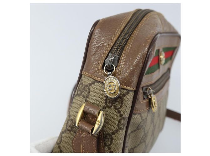 Borsa Sherry Line GG Supreme Web di GUCCI in PVC beige e oro 001 44 6655 Auth ARZ340 D'oro - vista 15