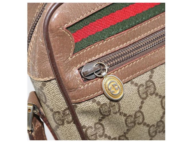 Borsa Sherry Line GG Supreme Web di GUCCI in PVC beige e oro 001 44 6655 Auth ARZ340 D'oro - vista 20