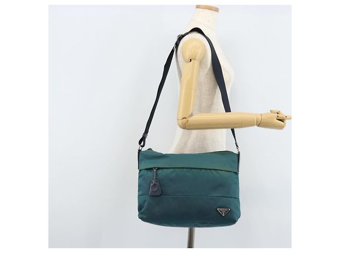 Borsa a Spalla PRADA in Nylon Blu Argento Auth ki6494 - vista 27