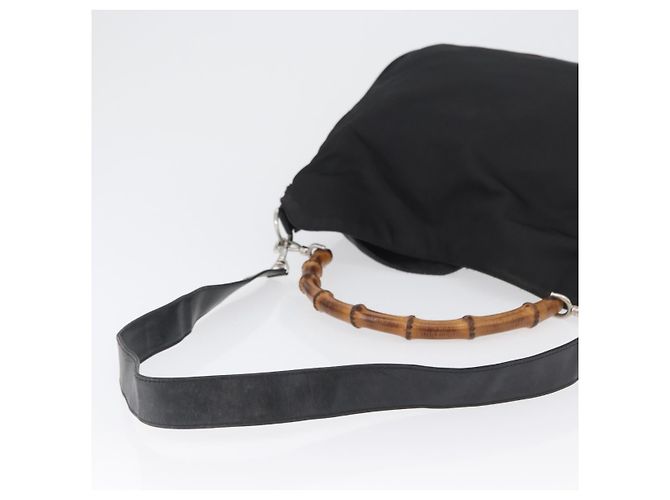 Borsa a mano in nylon Gucci Bamboo 2 vie nera argento 001 1998 1577 Auth ep13375 Nero - vista 10