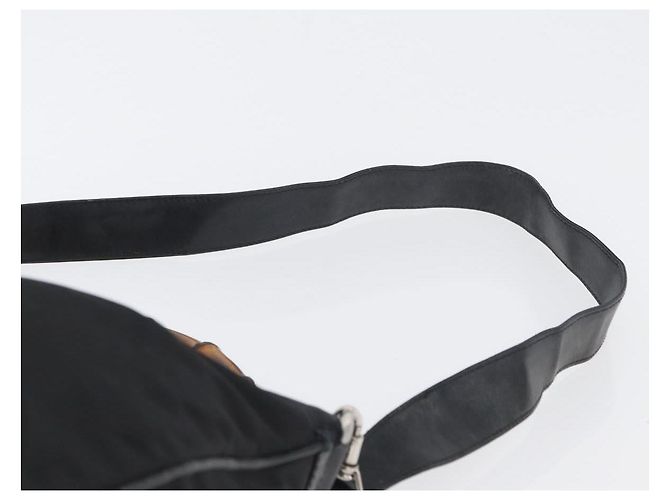 Borsa a mano in nylon Gucci Bamboo 2 vie nera argento 001 1998 1577 Auth ep13375 Nero - vista 11