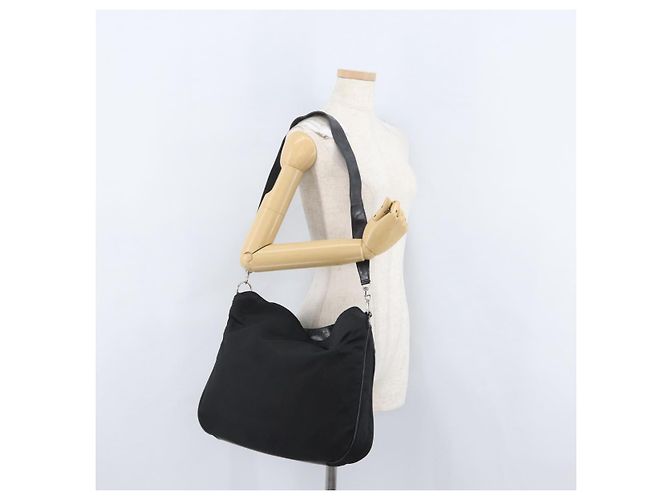 Borsa a mano in nylon Gucci Bamboo 2 vie nera argento 001 1998 1577 Auth ep13375 Nero - vista 24