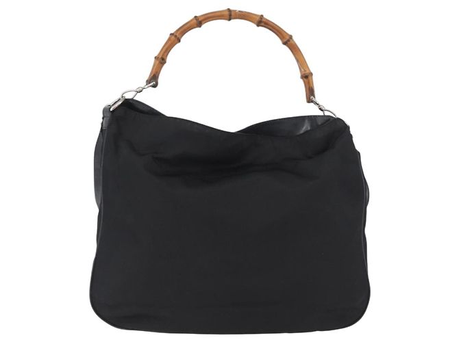 Borsa a mano in nylon Gucci Bamboo 2 vie nera argento 001 1998 1577 Auth ep13375 Nero - vista 3