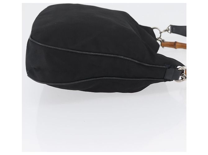 Borsa a mano in nylon Gucci Bamboo 2 vie nera argento 001 1998 1577 Auth ep13375 Nero - vista 4