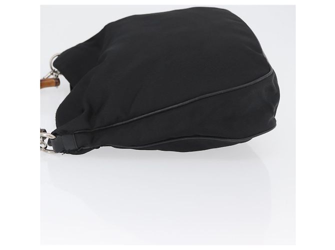 Borsa a mano in nylon Gucci Bamboo 2 vie nera argento 001 1998 1577 Auth ep13375 Nero - vista 6