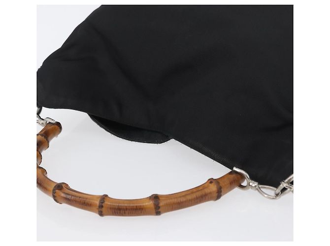 Borsa a mano in nylon Gucci Bamboo 2 vie nera argento 001 1998 1577 Auth ep13375 Nero - vista 7