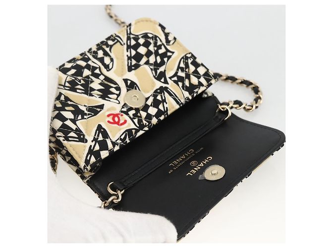 CHANEL Mini Matelassé 12 Sac à Épaule Chaîne Satin Beige Or CC Auth LNZ407M Doré - vue 15