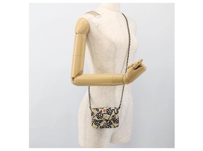 CHANEL Mini Matelassé 12 Sac à Épaule Chaîne Satin Beige Or CC Auth LNZ407M Doré - vue 21