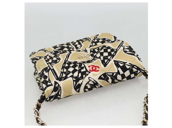 CHANEL Mini Matelassé 12 Sac à Épaule Chaîne Satin Beige Or CC Auth LNZ407M Doré - vue 6