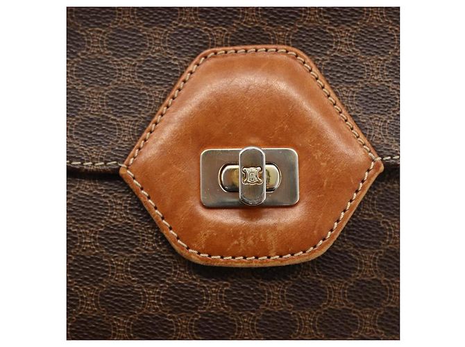 Céline Borsa a mano in tela Macadam CELINE in pelle PVC 2 in 1 marrone oro Auth ARZ225 - vista 17