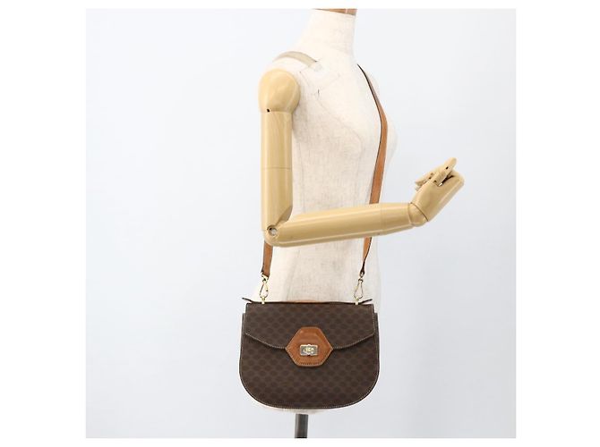Céline Borsa a mano in tela Macadam CELINE in pelle PVC 2 in 1 marrone oro Auth ARZ225 - vista 26