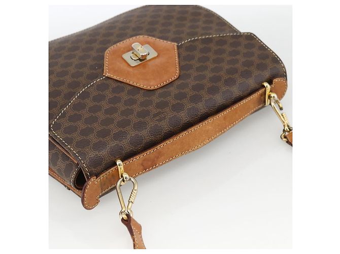 Céline Borsa a mano in tela Macadam CELINE in pelle PVC 2 in 1 marrone oro Auth ARZ225 - vista 6