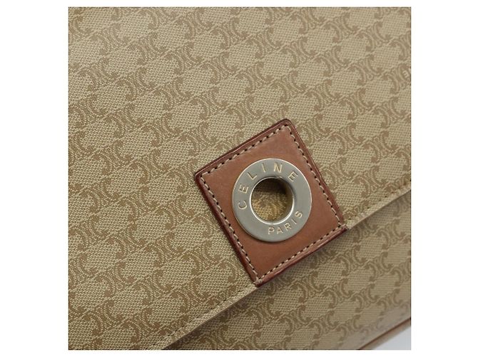 Céline Borsa a Spalla in Tela Macadam CELINE PVC Beige Oro Auth ARZ209 D'oro - vista 14