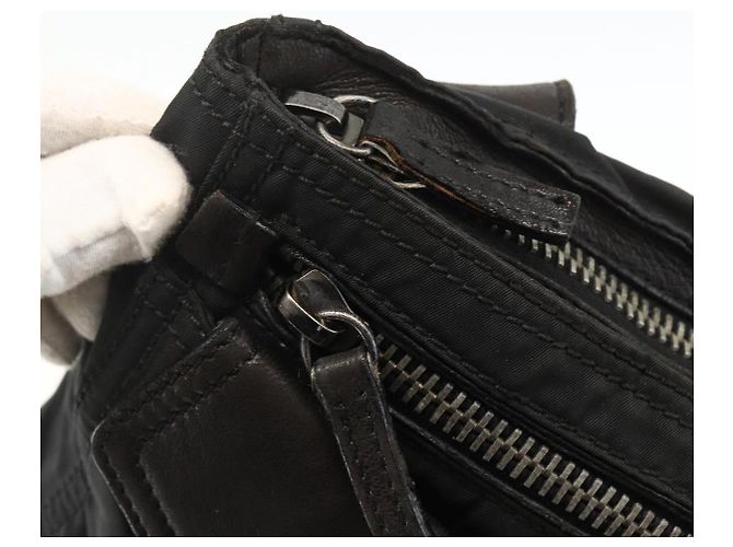 Borsa a Spalla PRADA in Nylon Pelle Nera Argento Autentica 172902 Nero - vista 15
