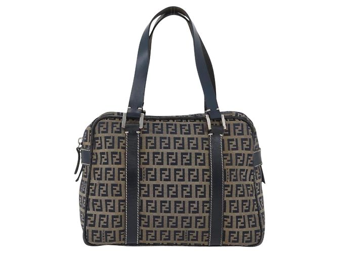 FENDI Zucchino Canvas Handtasche Navy Silber Authentisch LNZ529 Marineblau - Ansicht 2