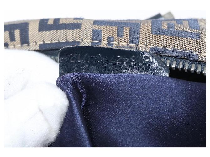 FENDI Zucchino Canvas Handtasche Navy Silber Authentisch LNZ529 Marineblau - Ansicht 21