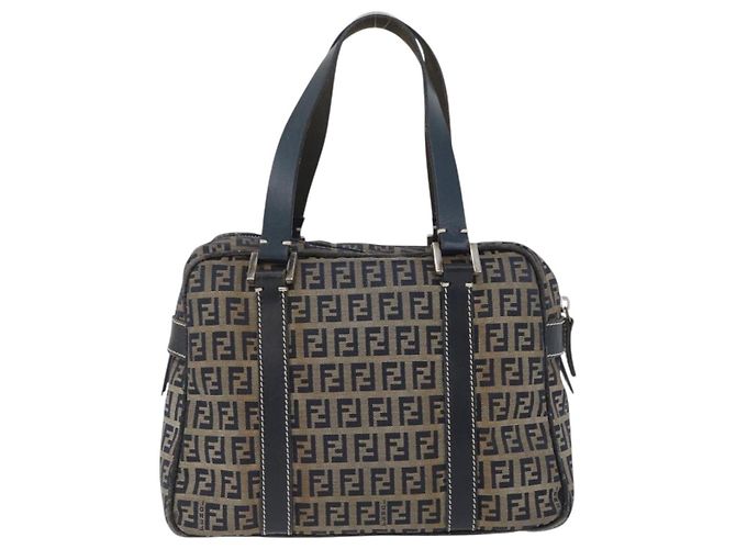 FENDI Zucchino Canvas Handtasche Navy Silber Authentisch LNZ529 Marineblau - Ansicht 3