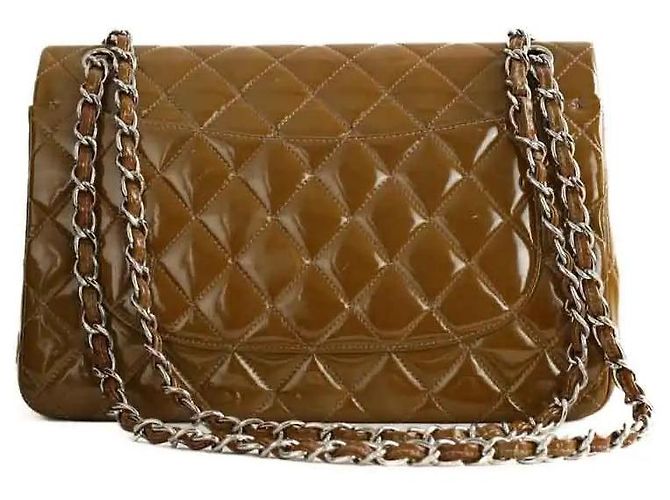 Chanel Zeitloser/Klassischer Schultertasche aus Kamel-Lackleder - Ansicht 3