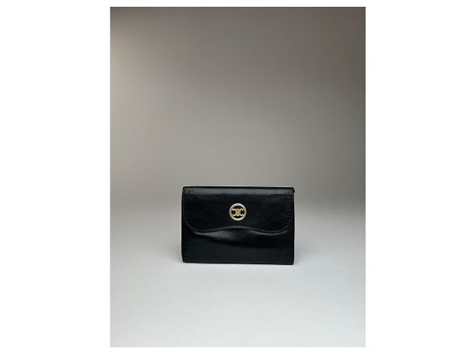 Céline Vintage Celine Paris Triomphe Leather Wallet Black - view 10