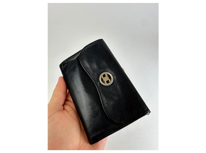 Céline Vintage Celine Paris Triomphe Leather Wallet Black - view 3