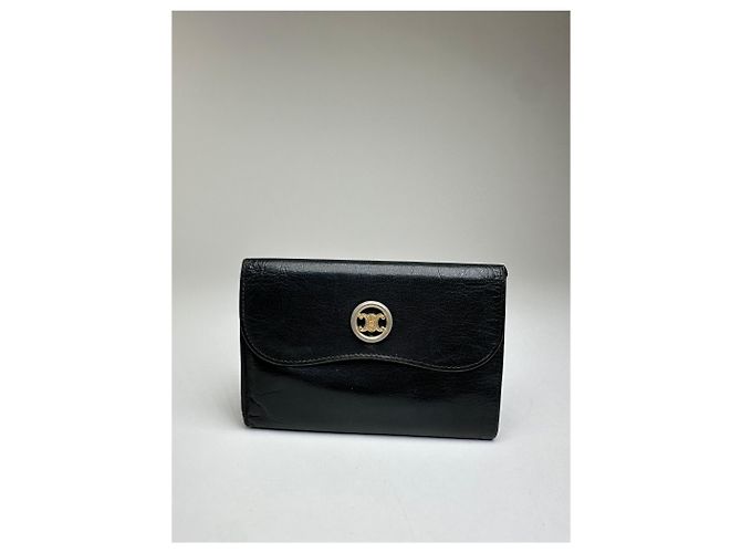 Céline Vintage Celine Paris Triomphe Leather Wallet Black - view 7