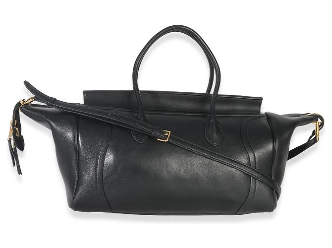 Céline Celine Nero Pelle di Agnello Morbida Lucida Media Nuovo Luggage - vista 2