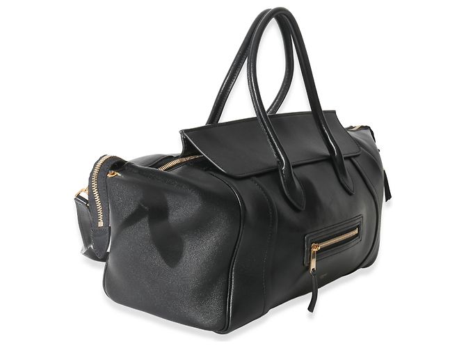 Céline Celine Nero Pelle di Agnello Morbida Lucida Media Nuovo Luggage - vista 4