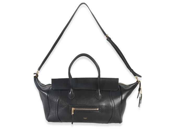 Céline Celine Nero Pelle di Agnello Morbida Lucida Media Nuovo Luggage - vista 5