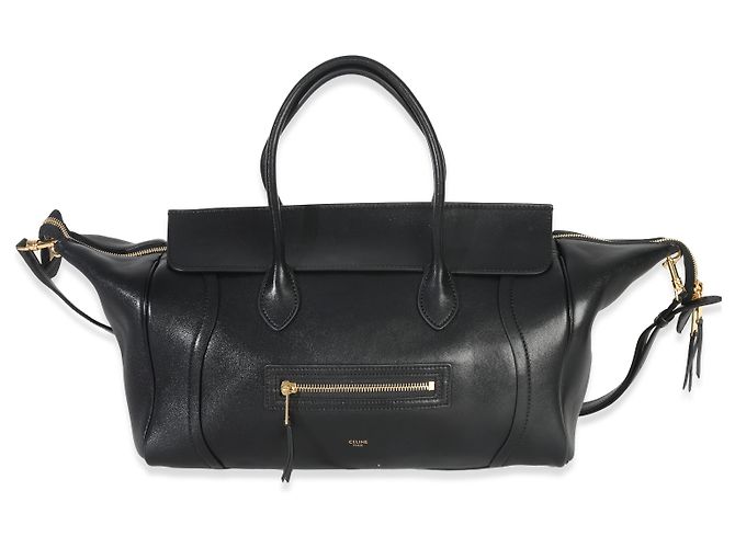 Céline Celine Nero Pelle di Agnello Morbida Lucida Media Nuovo Luggage - vista 8