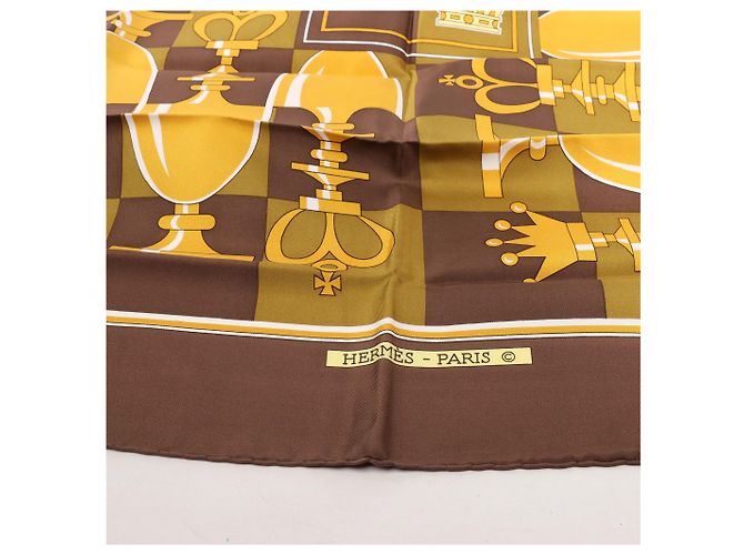 Fazzoletto in seta Carré 90 "ÉCHIQUIER" di Hermès in marrone - vista 5